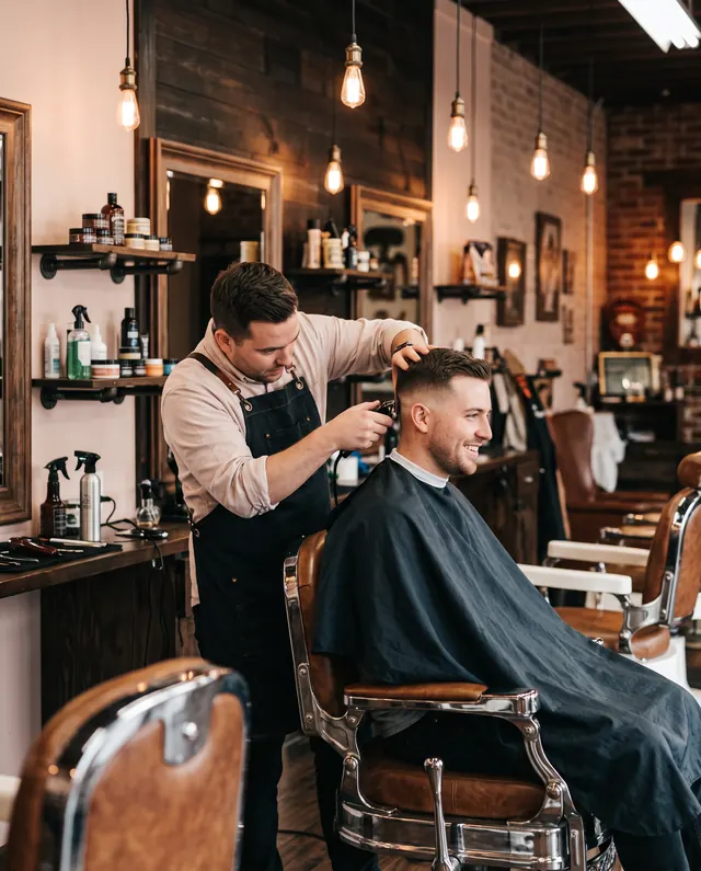 A barber giving a skin fade in a modern barbershop